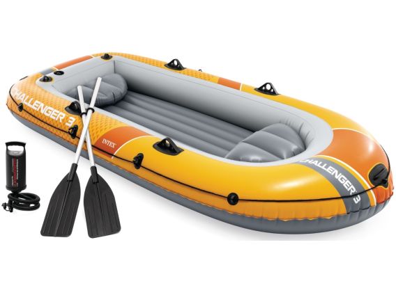 Intex Challenger 3 Set | Aufblasbares Dreierboot inkl. Paddel und Pumpe
